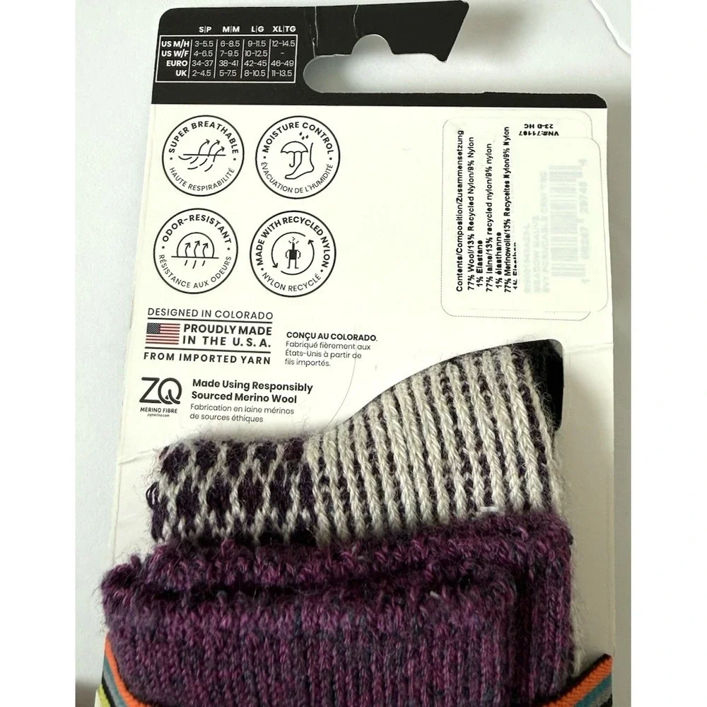 Smartwool Everyday Cable Crew Unisex Large Full Cushion Purple Pattern NEW